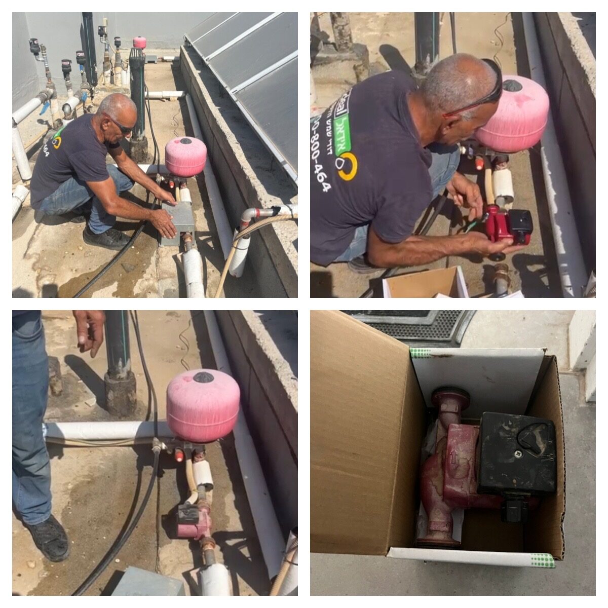 בעל מקצוע מטפל ברכיבי מערכת סולארית על גג בניין